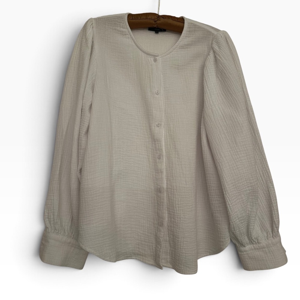 VICI White Cotton Gauze Puff Sleeve Button Down Blouse Top S Coastal Grandma